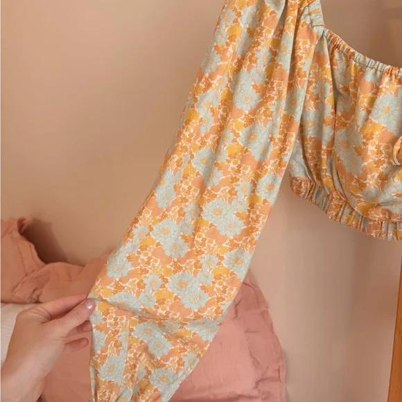 Rhythm Floral Long Sleeve Crop Top - Blue and Orange - Picture 3 of 4